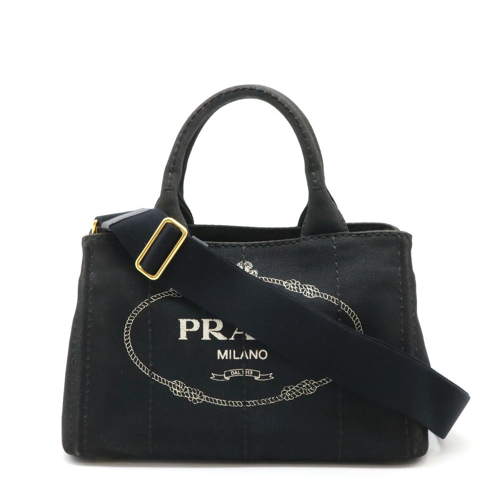 Prada Canapa Tote Bag Crossbody Canvas NERO Black